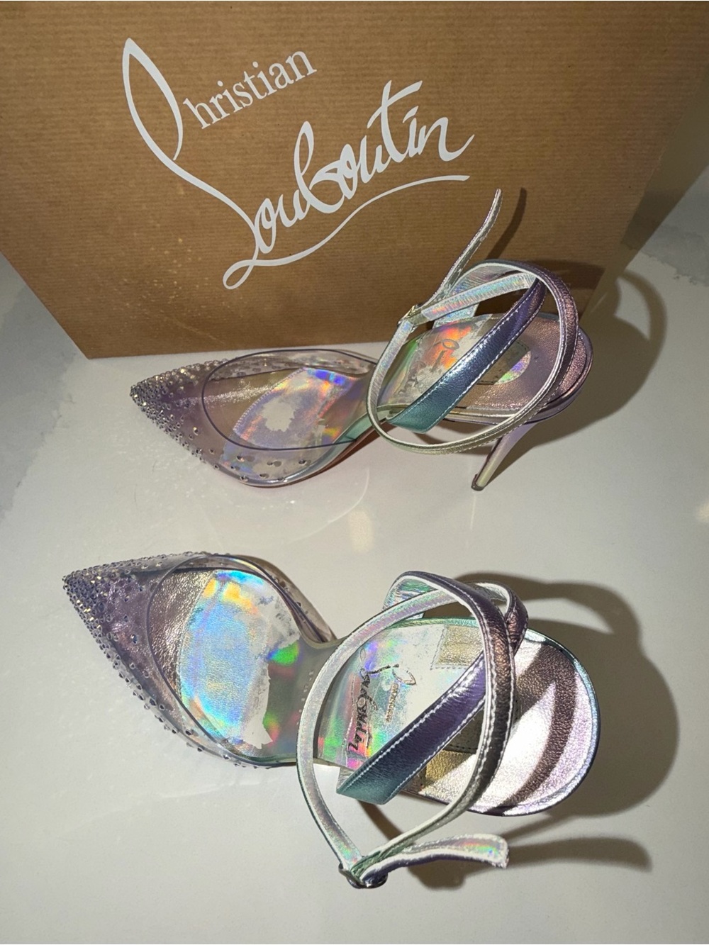Christian Louboutin - Spikaqueen Crystal Pointed Toe Slingback Heels -Vers Multi - Picture 5 of 17